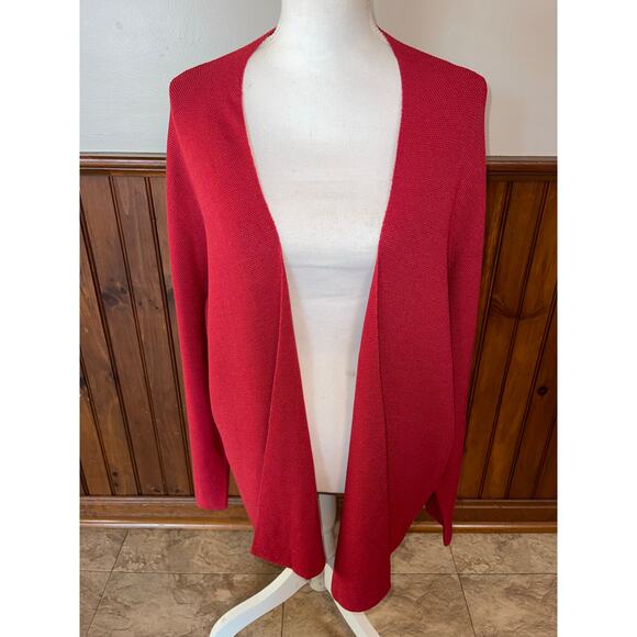 Womens Eileen Fisher Red Silk Blend Open Knit Textured Cardigan Sweater No‎ Size - Picture 1 of 10